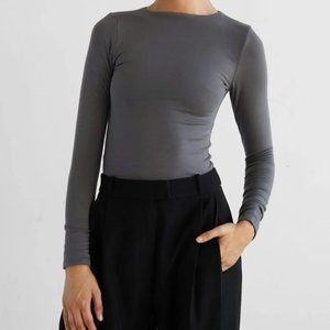 Re Ona - Signature Long Sleeve Top - Charcoal - XSmall